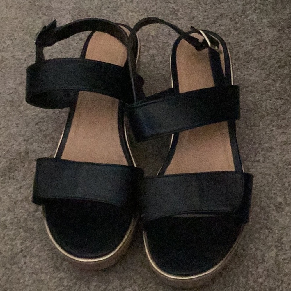 Evan’s black wedge sandals